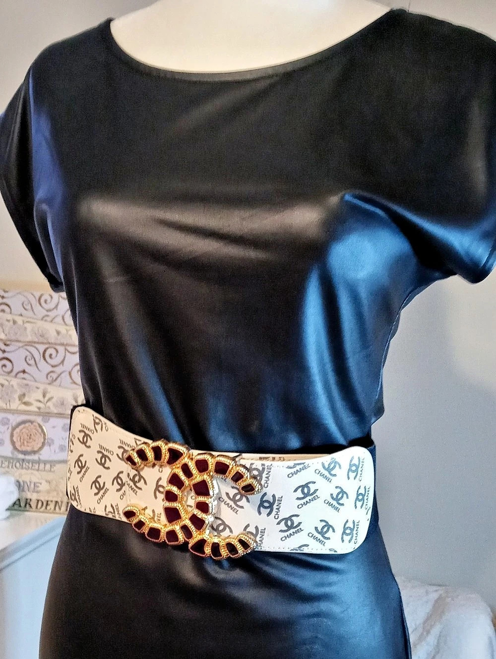 Designer Inspiredl Logo Print Statement Elastic Stretch Belt